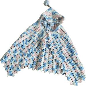 Vintage bay Crochet Hooded Poncho with Pom Pom